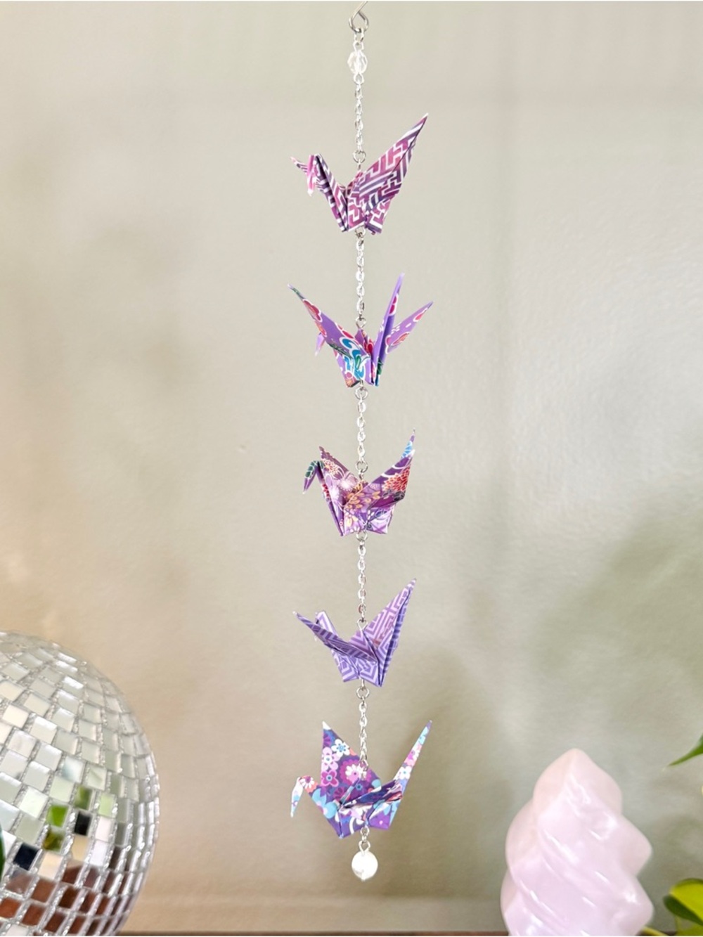 Origami Ornament #2504 - 5 Small Cranes in Purple